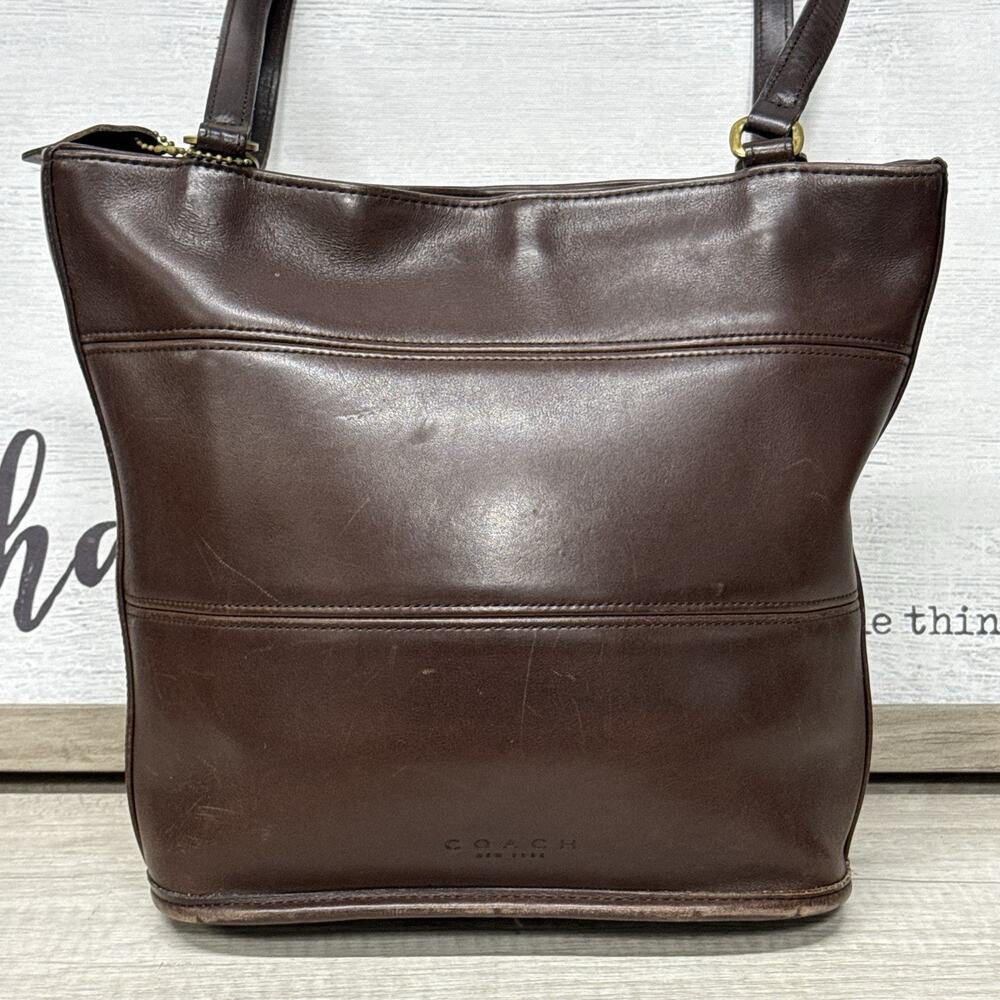 Vintage COACH Tribeca 9098 Brown Leather Tote USA Hangtag Shoulder Bag - Picture 4 of 16